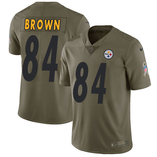 Nike Steelers #84 Antonio Brown Olive Men's Stitched NFL Limited Salute to Service Jersey - Click Image to Close